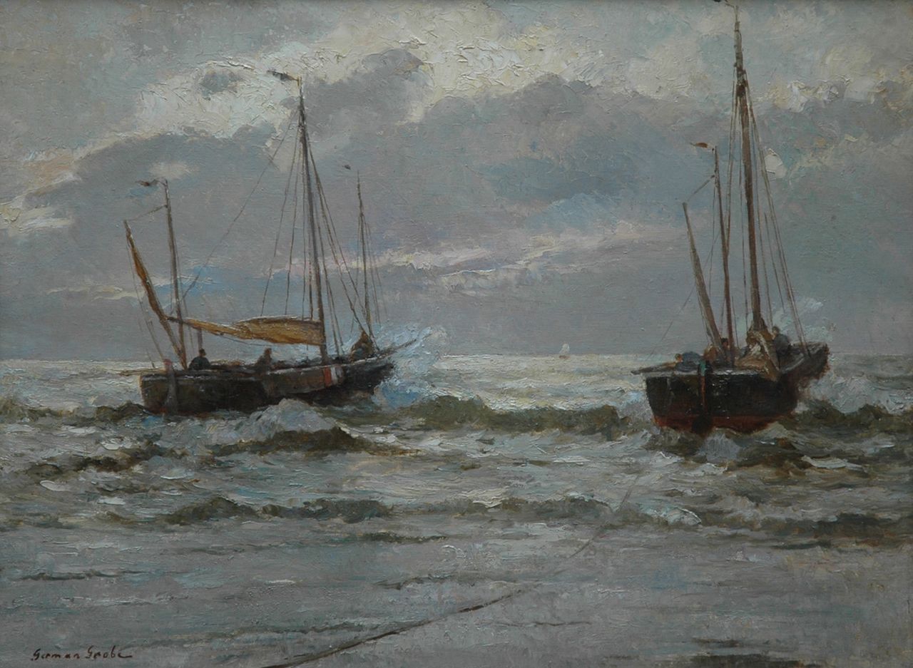 Grobe P.G. | Philipp 'German' Grobe, Uitvarende bommen bij avond, olieverf op doek 60,0 x 80,3 cm, gesigneerd linksonder Grobe P.G. | Philipp 'German' Grobe, Uitvarende bommen bij avond, olieverf op doek 60,0 x 80,3 cm, gesigneerd linksonder