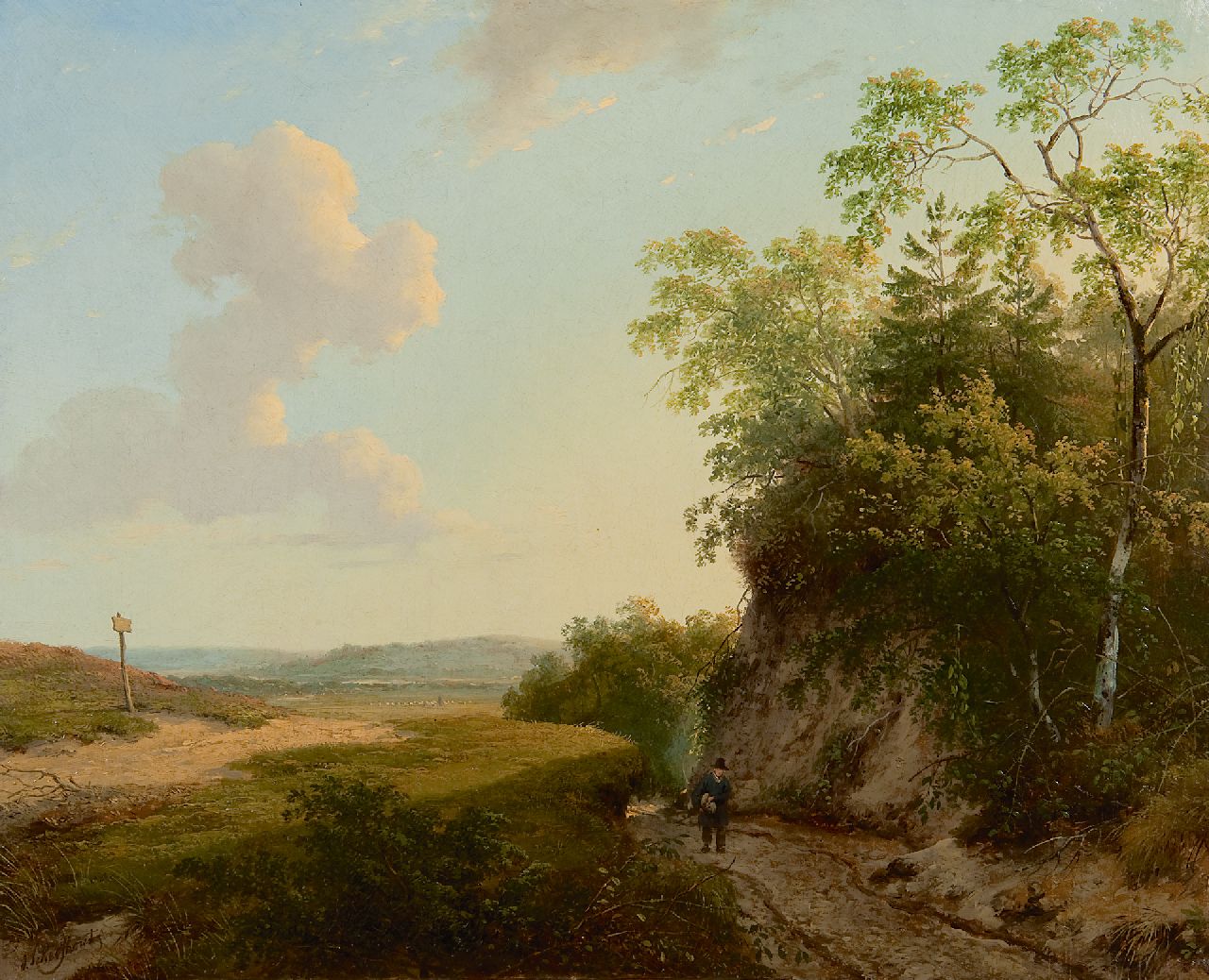 Schelfhout A. | Andreas Schelfhout | Schilderijen te koop aangeboden | Gelders landschap met wandelaar, olieverf op doek 33,6 x 41,3 cm, gesigneerd linksonder en te dateren ca. 1830 Schelfhout A. | Andreas Schelfhout | Schilderijen te koop aangeboden | Gelders landschap met wandelaar, olieverf op doek 33,6 x 41,3 cm, gesigneerd linksonder en te dateren ca. 1830