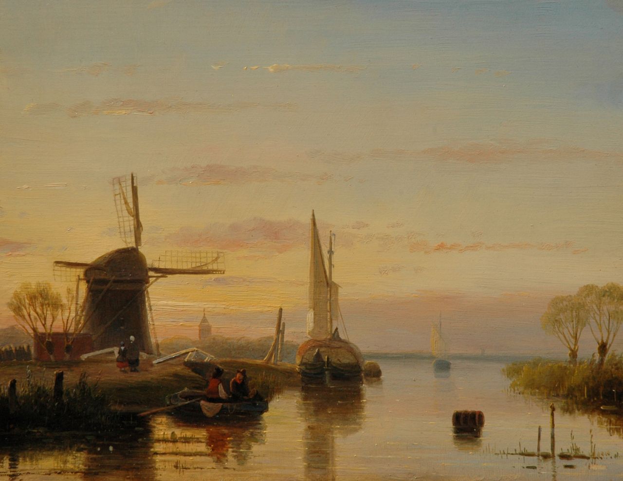 Hoen C.P. 't | Cornelis Petrus 't Hoen, Riviergezicht met molen, olieverf op paneel 22,8 x 29,5 cm Hoen C.P. 't | Cornelis Petrus 't Hoen, Riviergezicht met molen, olieverf op paneel 22,8 x 29,5 cm