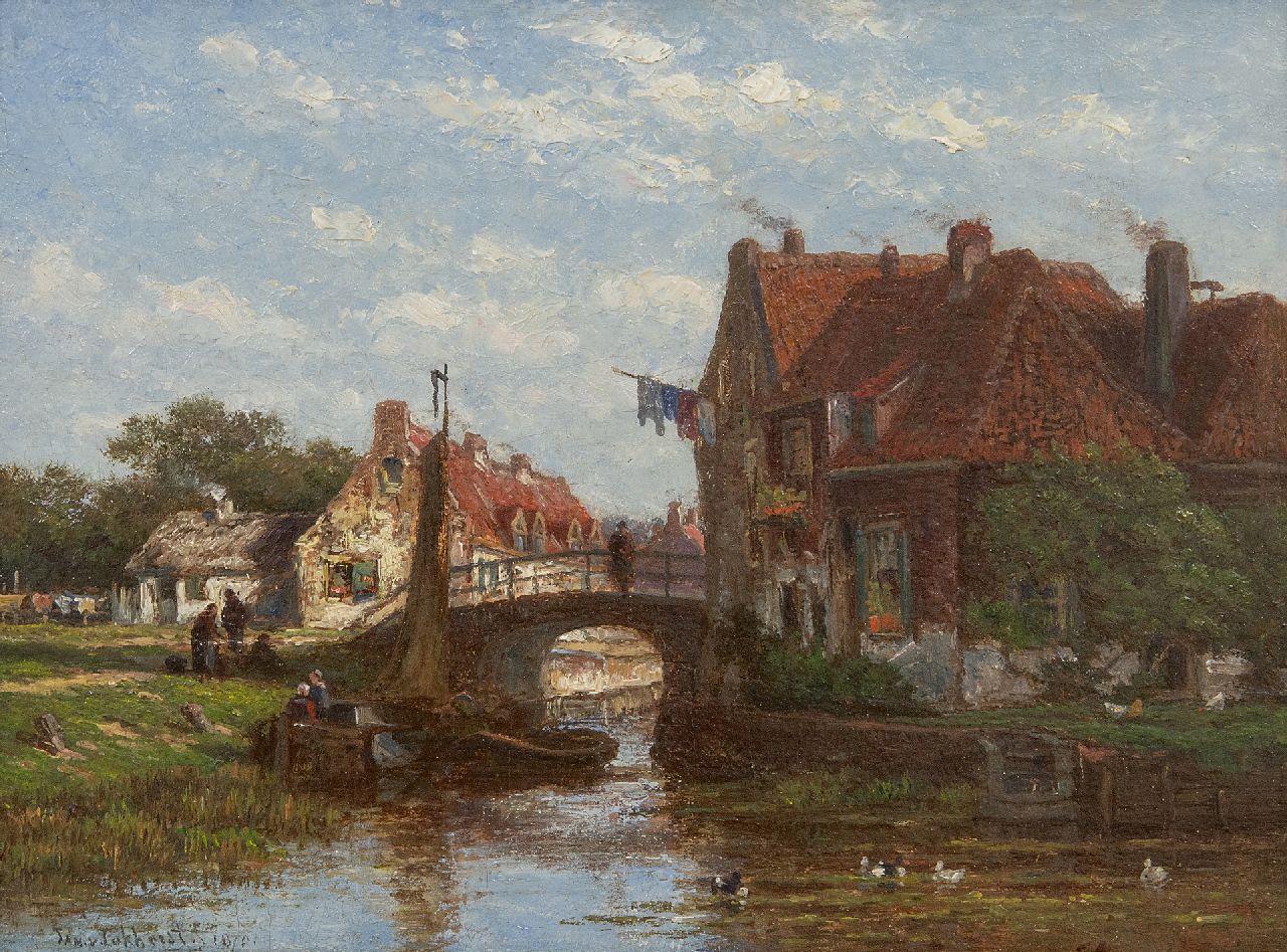 Lokhorst J.N. van | Johan Nicolaas 'Jan' van Lokhorst | Schilderijen te koop aangeboden | Dorpsvaart met afgemeerde schepen, olieverf op paneel 17,9 x 23,9 cm, gesigneerd linksonder en gedateerd 1870 Lokhorst J.N. van | Johan Nicolaas 'Jan' van Lokhorst | Schilderijen te koop aangeboden | Dorpsvaart met afgemeerde schepen, olieverf op paneel 17,9 x 23,9 cm, gesigneerd linksonder en gedateerd 1870