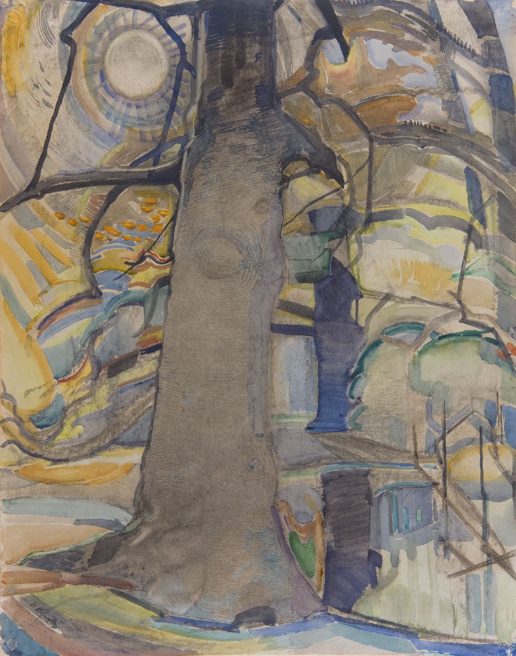 Kruyder H.J. | 'Herman' Justus Kruyder, De beuk, krijt en aquarel op papier 63,1 x 49,5 cm, gesigneerd linksonder en te dateren ca. 1917-1918 Kruyder H.J. | 'Herman' Justus Kruyder, De beuk, krijt en aquarel op papier 63,1 x 49,5 cm, gesigneerd linksonder en te dateren ca. 1917-1918