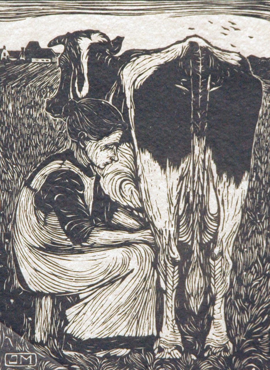 Mankes J. | Jan Mankes, Koemelkster, houtsnede op Japans papier 19,2 x 14,2 cm, gesigneerd rechtsonder voluit (in potlood) en met mon. i/h blok en te dateren 1914 Mankes J. | Jan Mankes, Koemelkster, houtsnede op Japans papier 19,2 x 14,2 cm, gesigneerd rechtsonder voluit (in potlood) en met mon. i/h blok en te dateren 1914