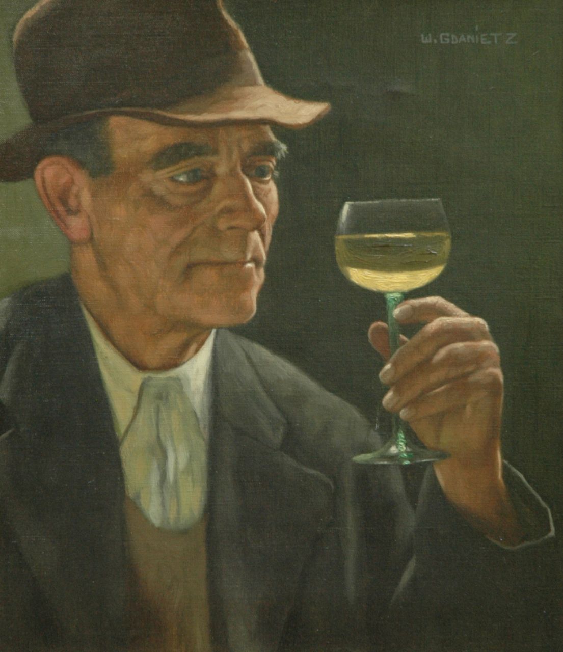 Gdanietz W. | Wilhelm Gdanietz, De wijnkenner, olieverf op doek 46,6 x 40,7 cm, gesigneerd rechtsboven Gdanietz W. | Wilhelm Gdanietz, De wijnkenner, olieverf op doek 46,6 x 40,7 cm, gesigneerd rechtsboven