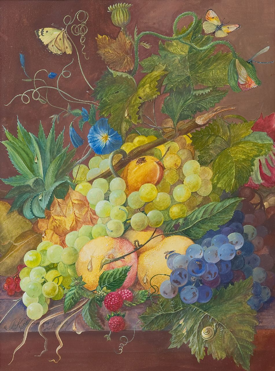 Keldermans J. | J. Keldermans | Aquarellen en tekeningen te koop aangeboden | Stilleven met bloemen en fruit, gouache op papier 43,2 x 32,0 cm, gesigneerd linksonder en gedateerd 18(?)2 Keldermans J. | J. Keldermans | Aquarellen en tekeningen te koop aangeboden | Stilleven met bloemen en fruit, gouache op papier 43,2 x 32,0 cm, gesigneerd linksonder en gedateerd 18(?)2
