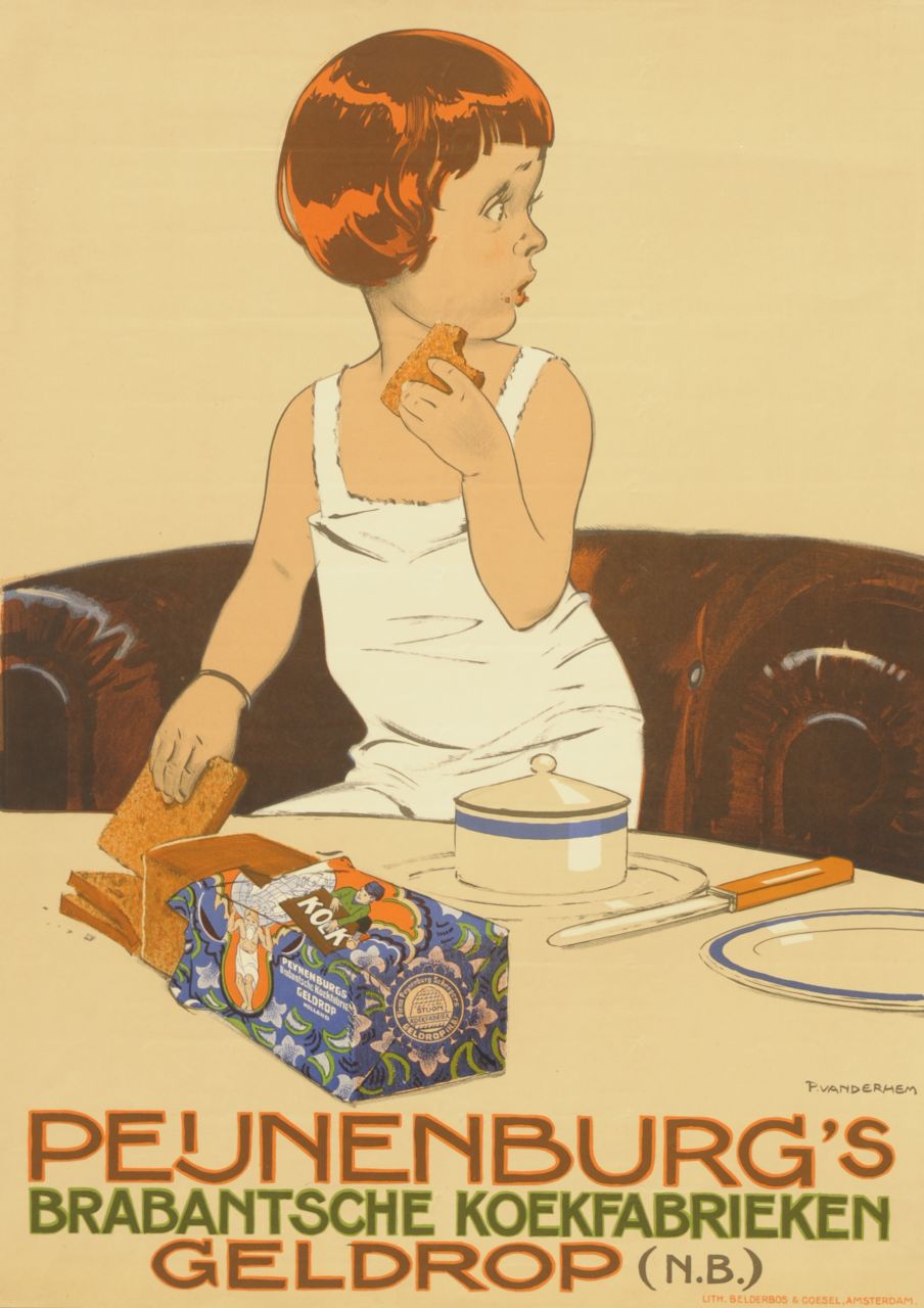 Hem P. van der | Pieter 'Piet' van der Hem, Poster 'Peijnenburg's Brabantsche koekfabrieken', kleurenlithografie poster 62,2 x 45,0 cm, gesigneerd rechtsonder in de steen Hem P. van der | Pieter 'Piet' van der Hem, Poster 'Peijnenburg's Brabantsche koekfabrieken', kleurenlithografie poster 62,2 x 45,0 cm, gesigneerd rechtsonder in de steen