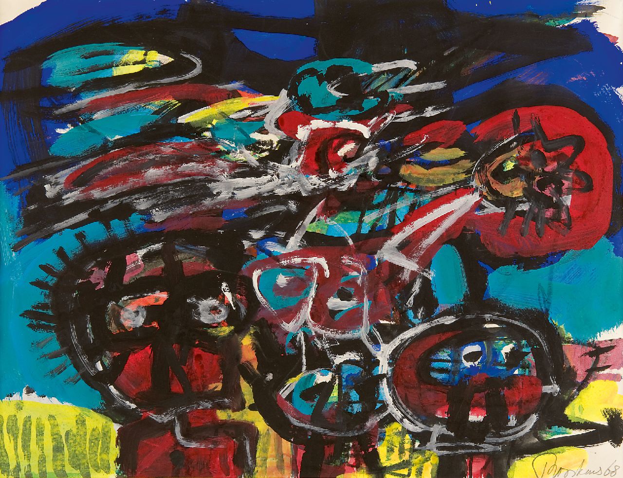 Rooskens J.A.  | Joseph Antoon 'Anton' Rooskens | Aquarellen en tekeningen te koop aangeboden | Figuren, gouache op papier 37,5 x 49,0 cm, gesigneerd rechtsonder en gedateerd '68
