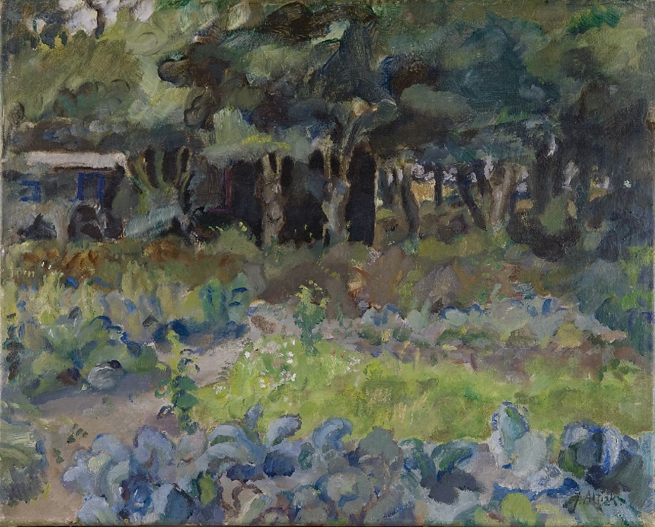 Altink J.  | Jan Altink, Moestuin met schuur, olieverf op doek 41,5 x 52,4 cm, gesigneerd rechtsonder