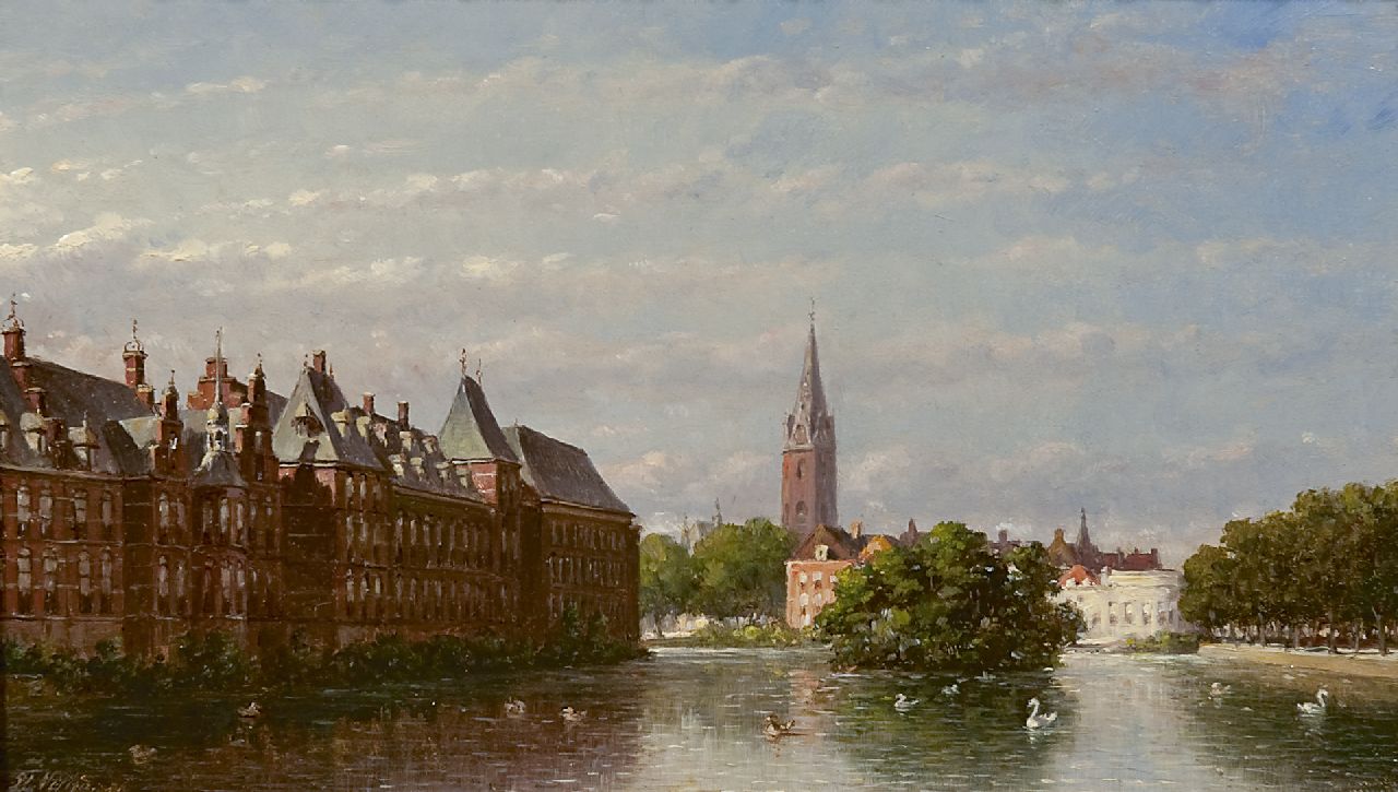 Vertin P.G. | Petrus Gerardus Vertin, De Hofvijver en het Binnenhof, Den Haag, olieverf op paneel 18,4 x 31,9 cm, gesigneerd linksonder en gedateerd '86 Vertin P.G. | Petrus Gerardus Vertin, De Hofvijver en het Binnenhof, Den Haag, olieverf op paneel 18,4 x 31,9 cm, gesigneerd linksonder en gedateerd '86