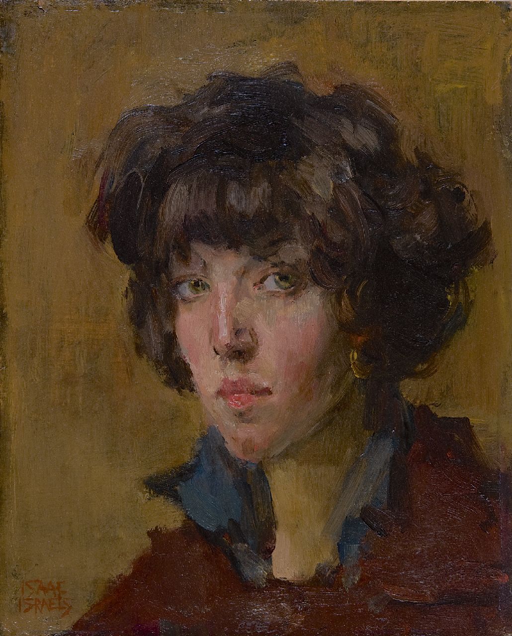 Israels I.L. | 'Isaac' Lazarus Israels, Jonge vrouw met ponyhaar, olieverf op paneel 27,1 x 21,7 cm, gesigneerd linksonder Israels I.L. | 'Isaac' Lazarus Israels, Jonge vrouw met ponyhaar, olieverf op paneel 27,1 x 21,7 cm, gesigneerd linksonder