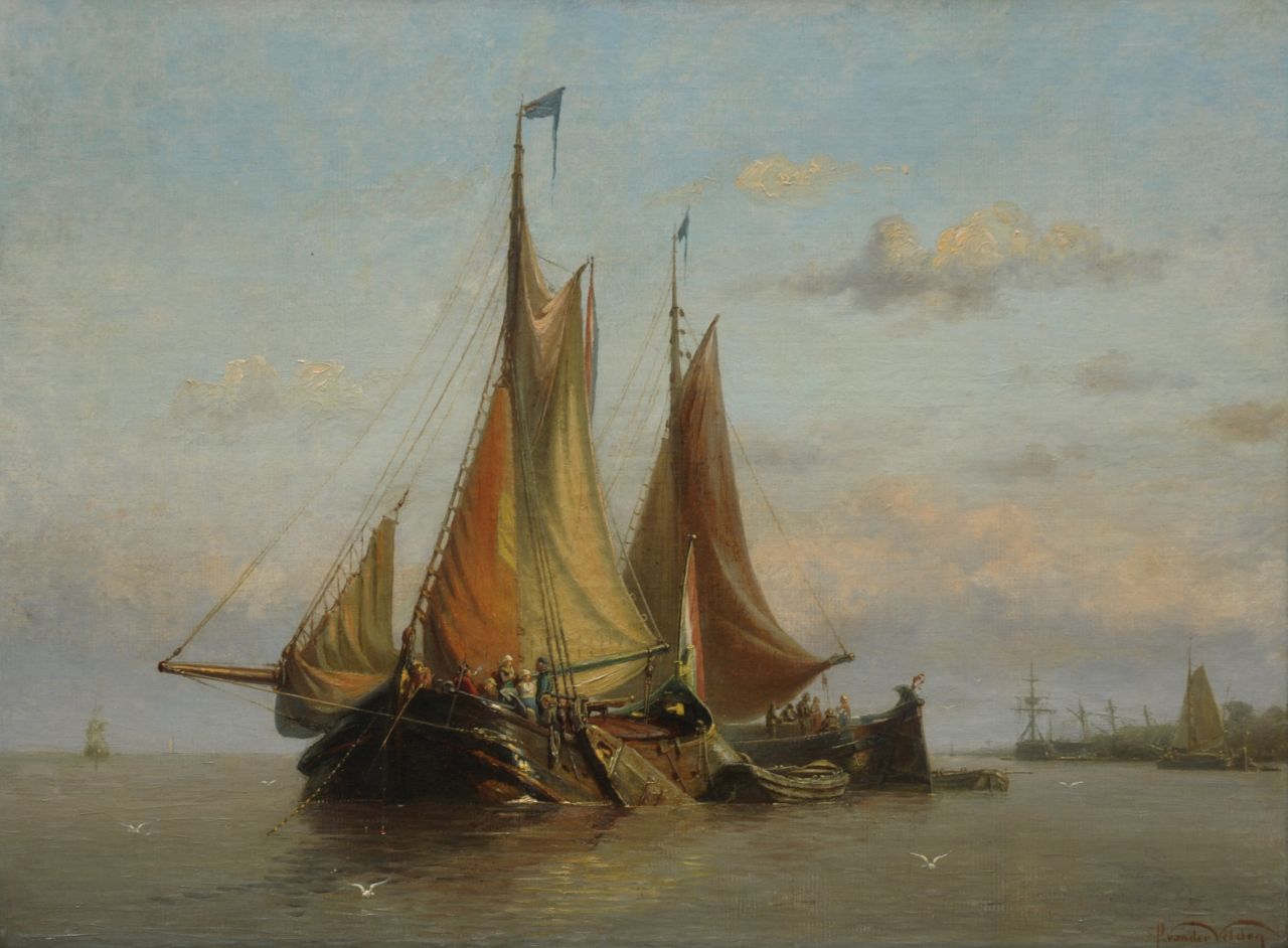 Velden P. van der | Petrus van der Velden, Hektjalk en poon voor anker, olieverf op doek 40,1 x 54,1 cm, gesigneerd rechtsonder Velden P. van der | Petrus van der Velden, Hektjalk en poon voor anker, olieverf op doek 40,1 x 54,1 cm, gesigneerd rechtsonder