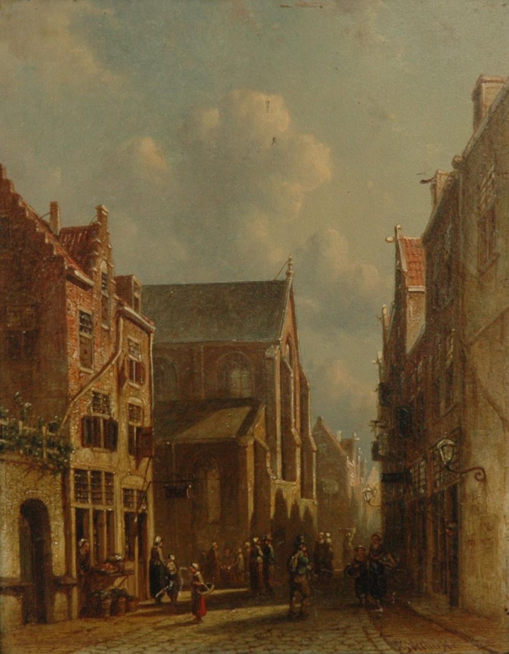 Vertin P.G. | Petrus Gerardus Vertin, Stadsgezicht met figuren bij een kerk (pendant van 14836), olieverf op paneel 34,4 x 26,6 cm, gesigneerd rechtsonder en gedateerd '68 Vertin P.G. | Petrus Gerardus Vertin, Stadsgezicht met figuren bij een kerk (pendant van 14836), olieverf op paneel 34,4 x 26,6 cm, gesigneerd rechtsonder en gedateerd '68