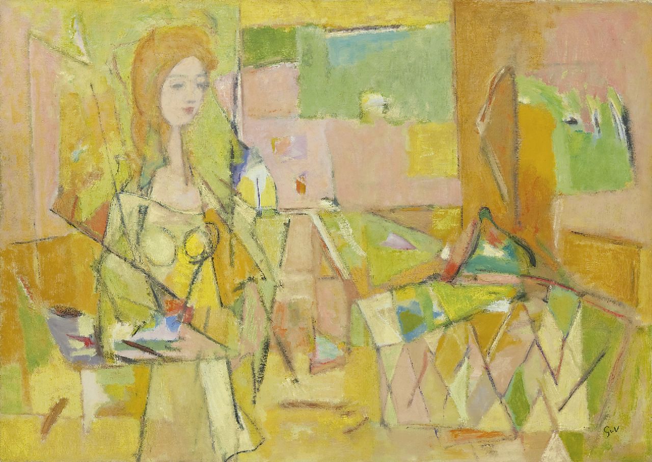 Velde G. van | Gerardus 'Geer' van Velde, Zittende vrouw, olieverf op doek 64,9 x 92,0 cm, gesigneerd rechtsonder met initialen en verso voluit en te dateren ca. 1943