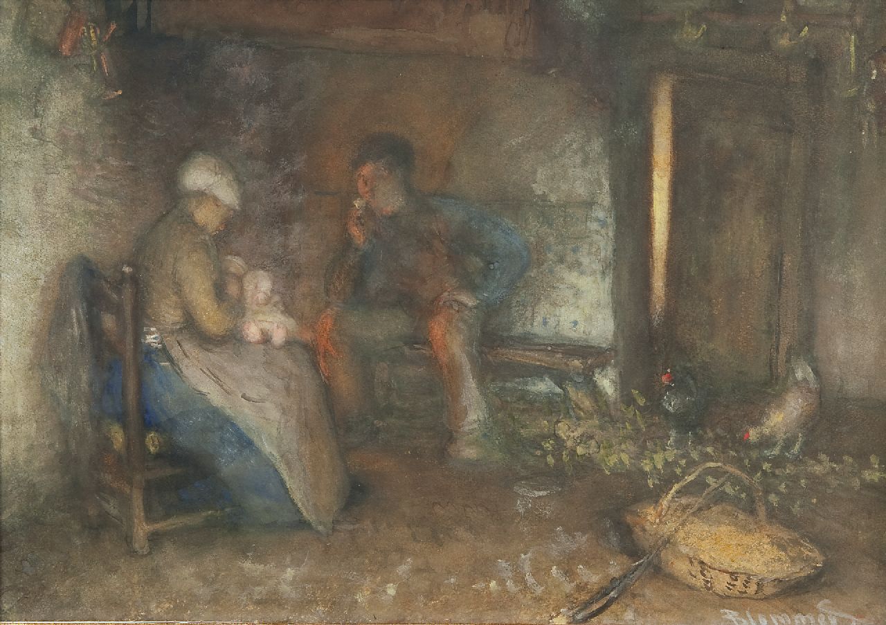 Blommers B.J. | Bernardus Johannes 'Bernard' Blommers | Aquarellen en tekeningen te koop aangeboden | Een gelukkig boerengezin, Heeze, Noord-Brabant, aquarel op papier 34,7 x 49,9 cm, gesigneerd rechtsonder Blommers B.J. | Bernardus Johannes 'Bernard' Blommers | Aquarellen en tekeningen te koop aangeboden | Een gelukkig boerengezin, Heeze, Noord-Brabant, aquarel op papier 34,7 x 49,9 cm, gesigneerd rechtsonder