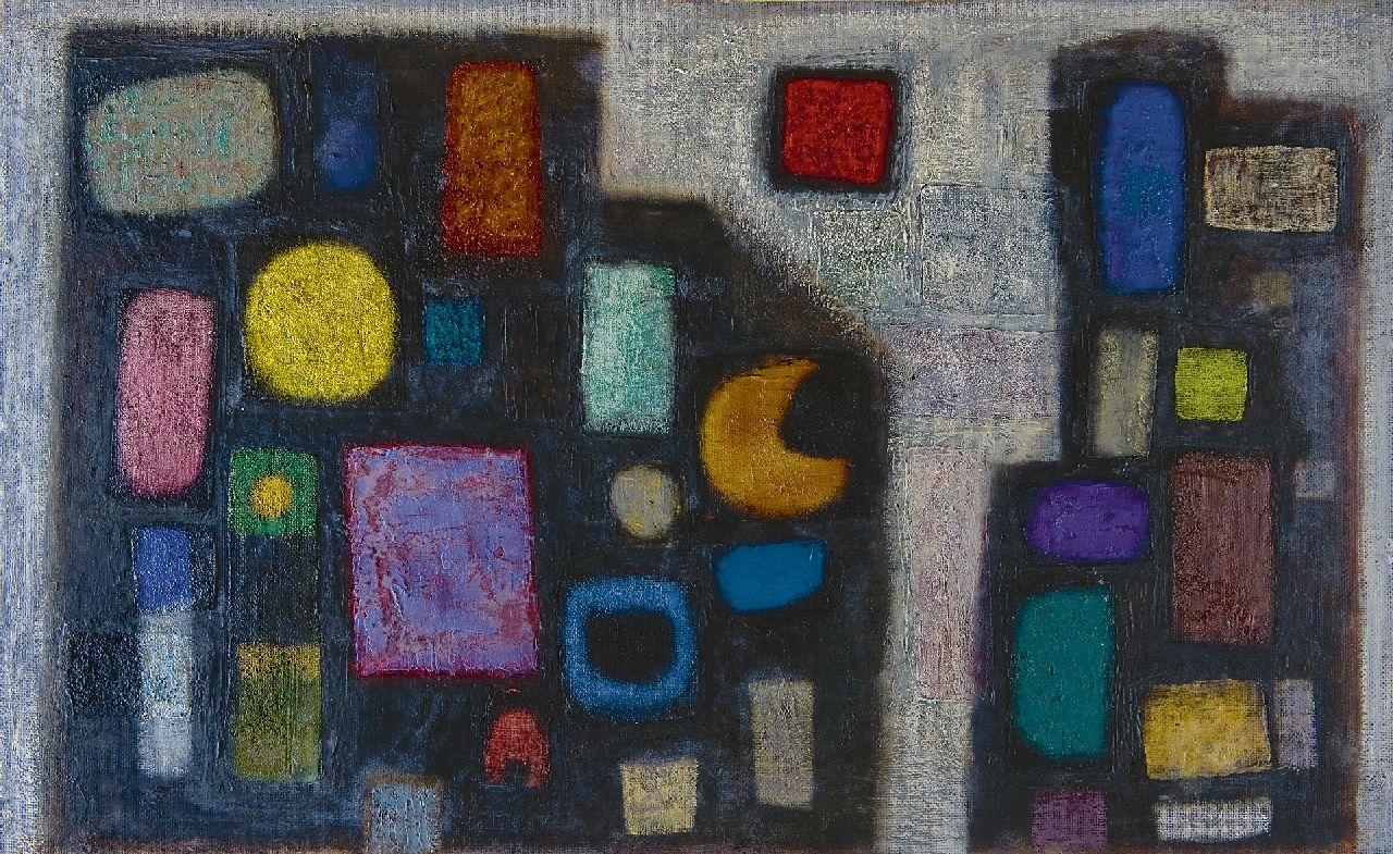 Leewens W.J. | Willibrordus Joseph 'Will' Leewens, Compositie, gemengde techniek op board 47,4 x 78,4 cm, te dateren jaren '60 Leewens W.J. | Willibrordus Joseph 'Will' Leewens, Compositie, gemengde techniek op board 47,4 x 78,4 cm, te dateren jaren '60
