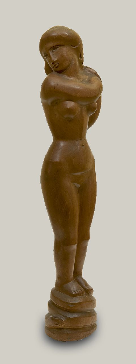 Klaassen P.H.  | Petronella Hélène 'Nel' Klaassen, Eva staand op de slang, hout 52,6 x 12,2 cm, gesigneerd met monogram op onderzijde en te dateren ca. 1928