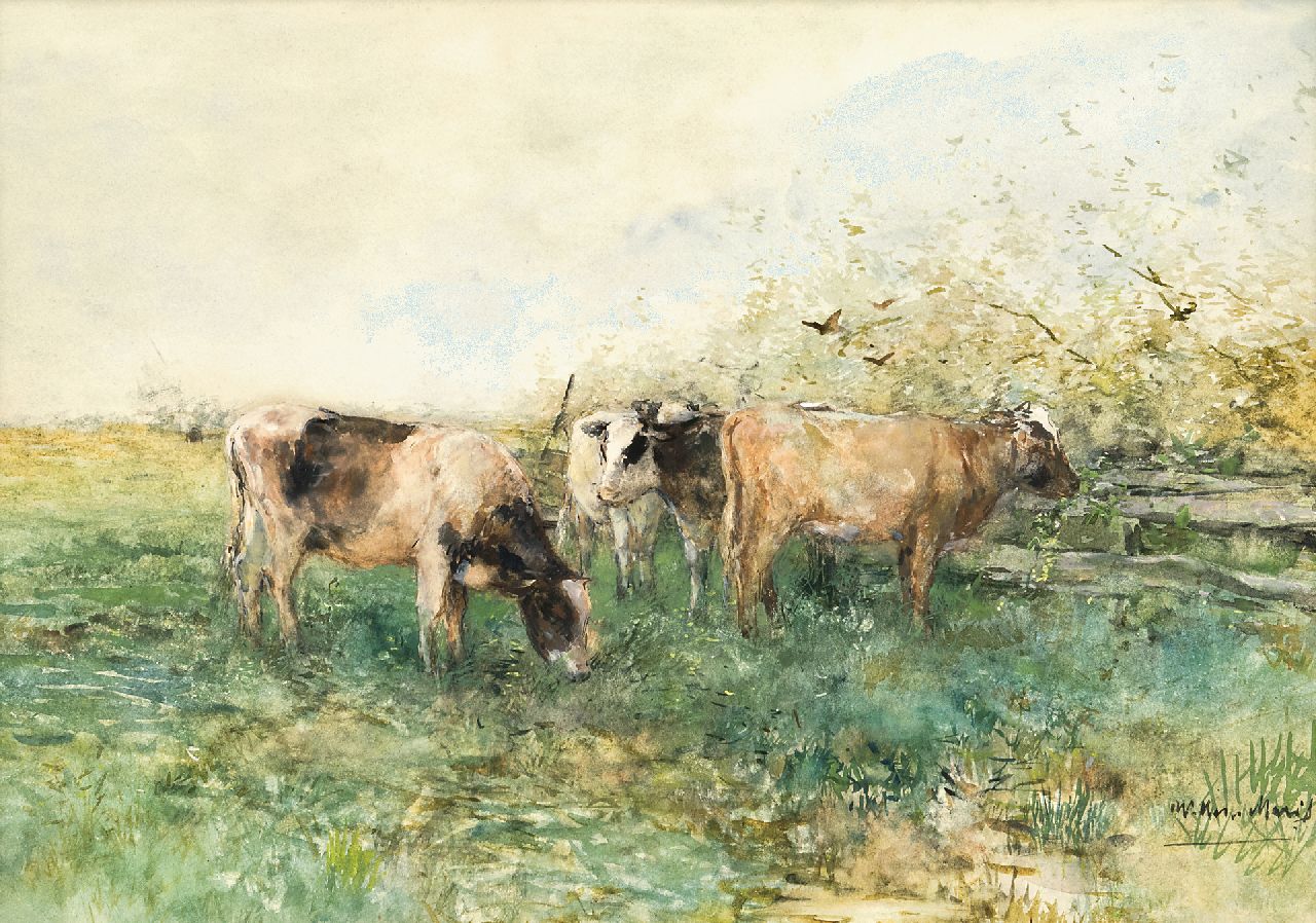 Maris W. | Willem Maris, Weidende koeien, aquarel en gouache op papier 41,4 x 57,8 cm, gesigneerd rechtsonder Maris W. | Willem Maris, Weidende koeien, aquarel en gouache op papier 41,4 x 57,8 cm, gesigneerd rechtsonder