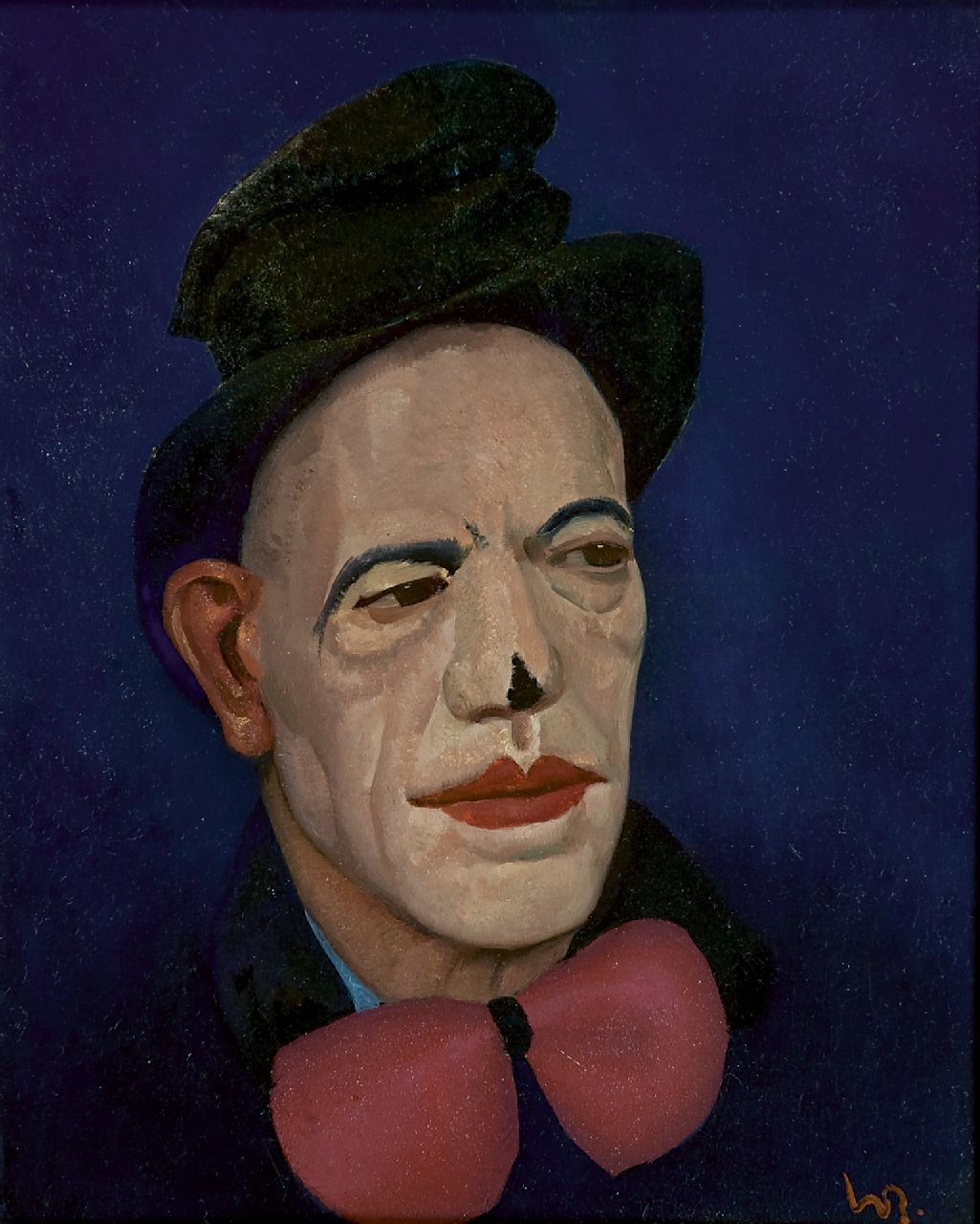 Berg W.H. van den | 'Willem' Hendrik van den Berg, Clownsportret, olieverf op paneel 35,6 x 29,0 cm, gesigneerd rechtsonder met monogram