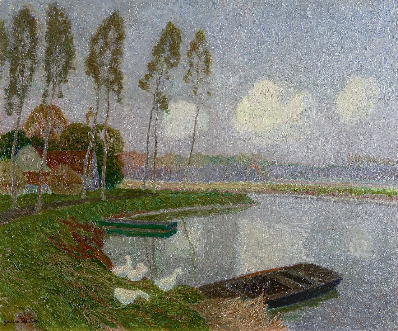 Smet G. de | Gustave de Smet, Leielandschap, bij Sint-Martens-Latem, olieverf op doek 50,5 x 60,9 cm, gesigneerd linksonder en te dateren ca. 1913-1914
