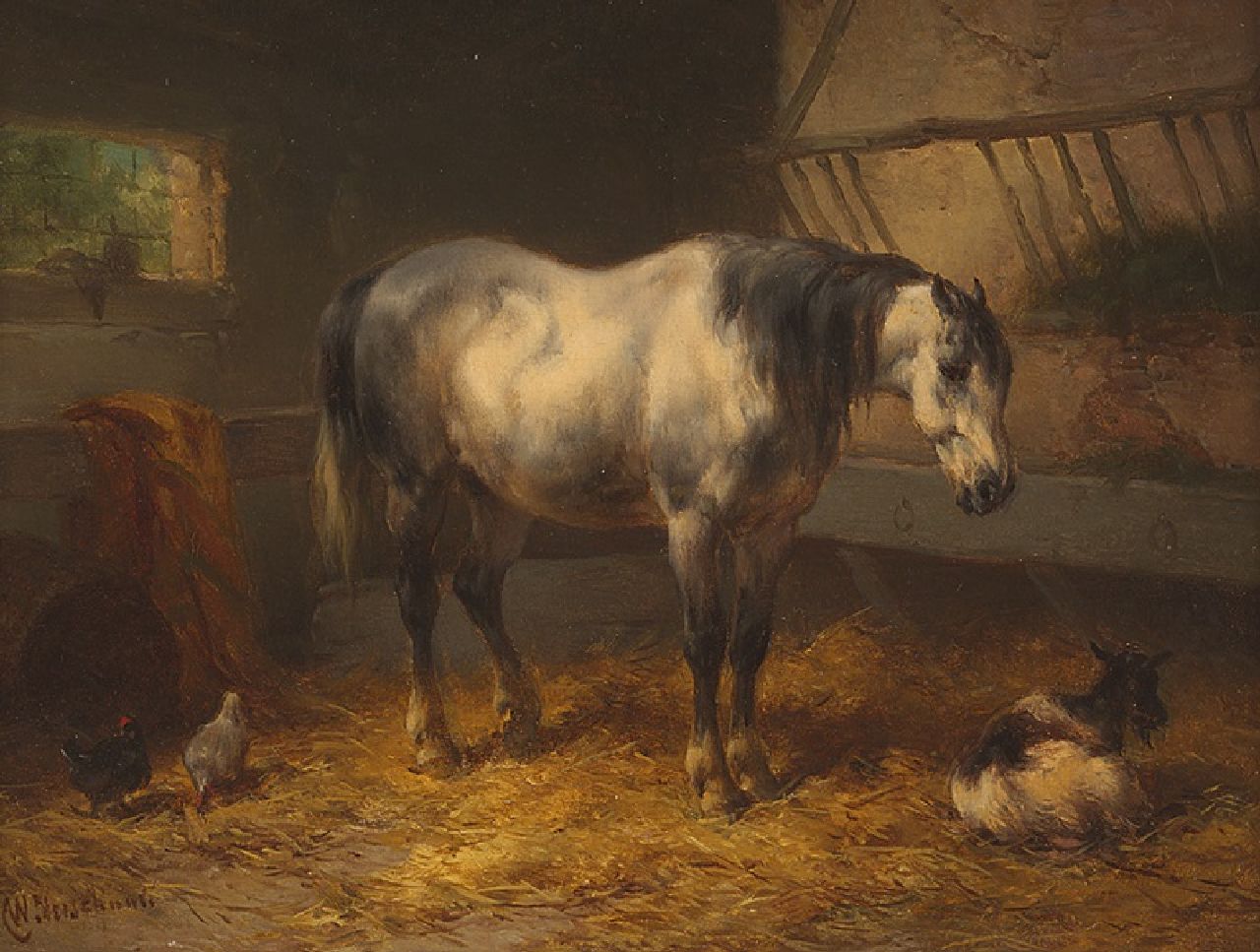 Verschuur W. | Wouterus Verschuur, Rustend paard in een stal, olieverf op paneel 15,1 x 20,5 cm, gesigneerd linksonder Verschuur W. | Wouterus Verschuur, Rustend paard in een stal, olieverf op paneel 15,1 x 20,5 cm, gesigneerd linksonder
