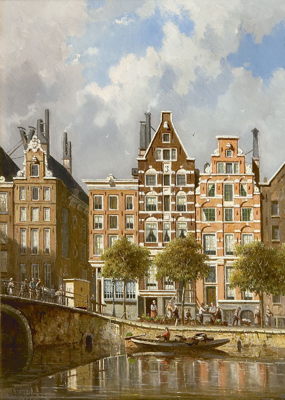 Eversen A. | Adrianus Eversen, Gezicht op de Nieuwezijds Voorburgwal, Amsterdam, olieverf op paneel 37,3 x 26,6 cm, gesigneerd linksonder en gedateerd 1882 Eversen A. | Adrianus Eversen, Gezicht op de Nieuwezijds Voorburgwal, Amsterdam, olieverf op paneel 37,3 x 26,6 cm, gesigneerd linksonder en gedateerd 1882
