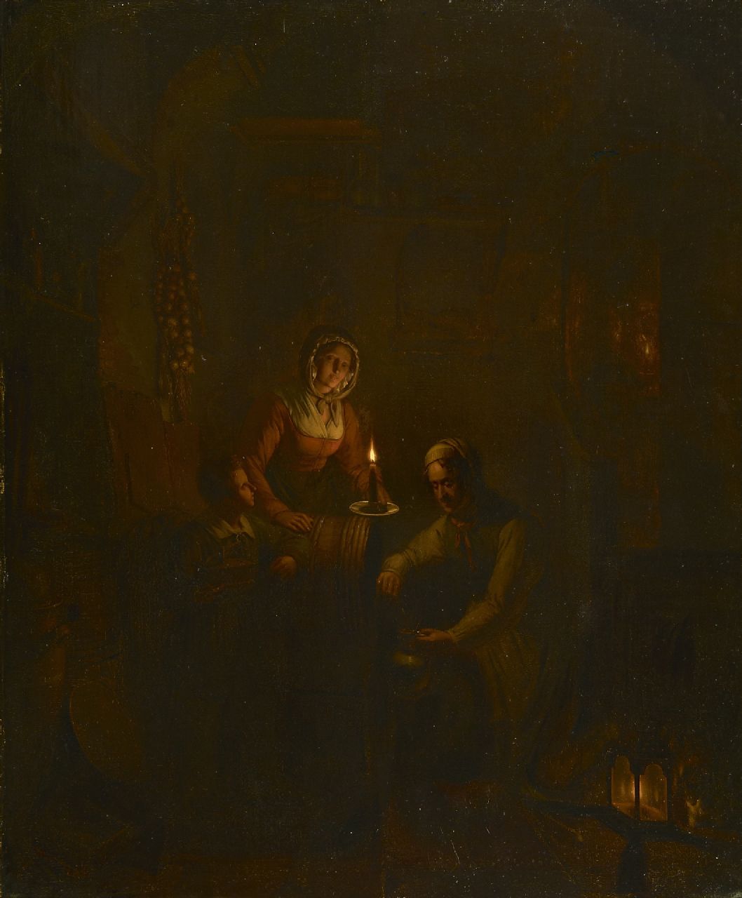 Haanen G.G. | George Gillis Haanen | Schilderijen te koop aangeboden | Wijn tappen bij kaarslicht, olieverf op paneel 58,1 x 47,7 cm, gesigneerd rechtsonder en gedateerd 1837 Haanen G.G. | George Gillis Haanen | Schilderijen te koop aangeboden | Wijn tappen bij kaarslicht, olieverf op paneel 58,1 x 47,7 cm, gesigneerd rechtsonder en gedateerd 1837