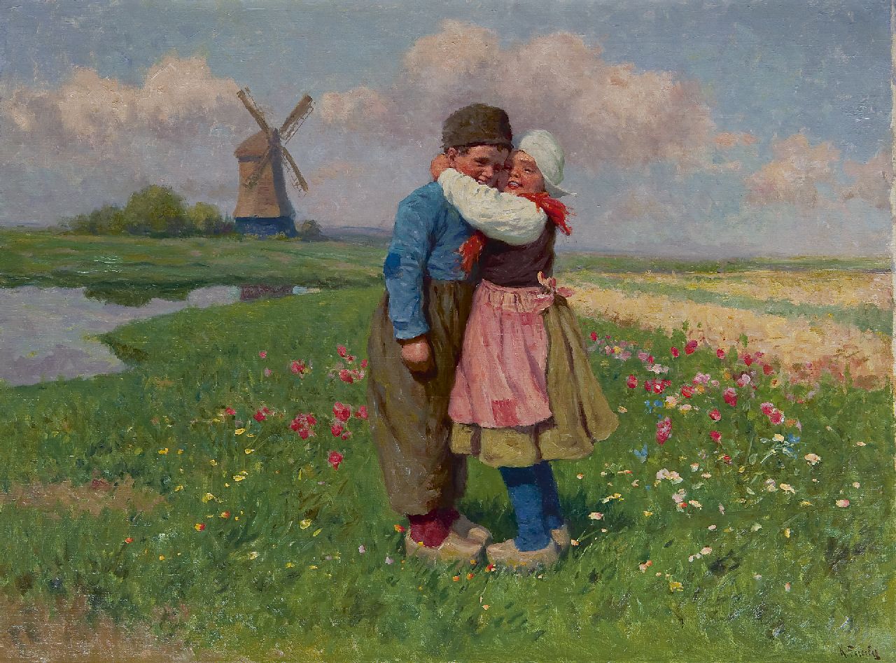 Feiertag K.  | Karl Feiertag | Schilderijen te koop aangeboden | Eerste liefde, olieverf op doek 60,1 x 80,3 cm, gesigneerd rechtsonder en zonder lijst