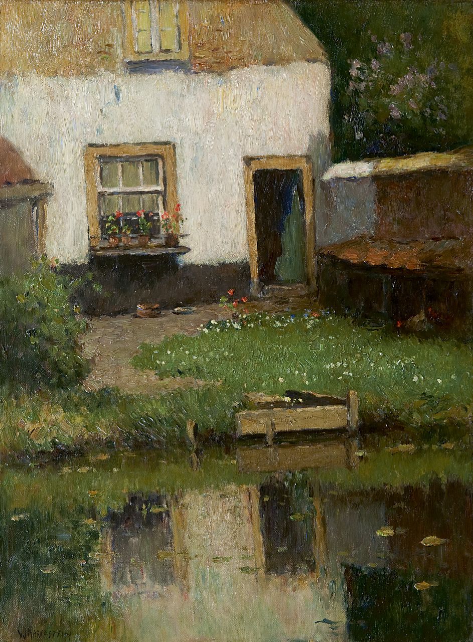 Knikker A. | Aris Knikker, Zonnig tuintje bij het water, olieverf op doek 40,1 x 30,1 cm, gesigneerd linksonder met pseudoniem 'W. Markestein' Knikker A. | Aris Knikker, Zonnig tuintje bij het water, olieverf op doek 40,1 x 30,1 cm, gesigneerd linksonder met pseudoniem 'W. Markestein'