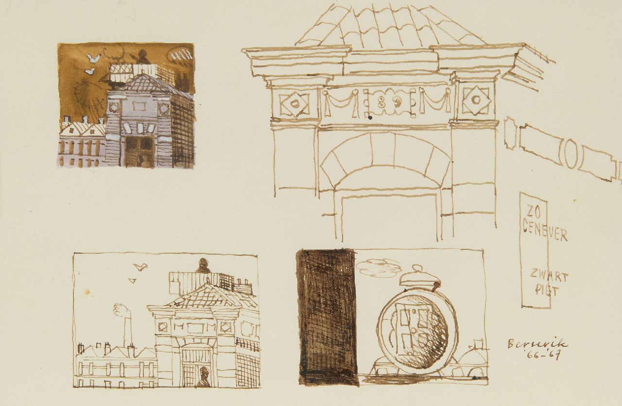 Berserik H. | Hermanus 'Herman' Berserik | Aquarellen en tekeningen te koop aangeboden | Stadsbeelden, pen en sepia en aquarel op papier 15,8 x 23,7 cm, gesigneerd rechtsonder en gedateerd '66-'67 Berserik H. | Hermanus 'Herman' Berserik | Aquarellen en tekeningen te koop aangeboden | Stadsbeelden, pen en sepia en aquarel op papier 15,8 x 23,7 cm, gesigneerd rechtsonder en gedateerd '66-'67