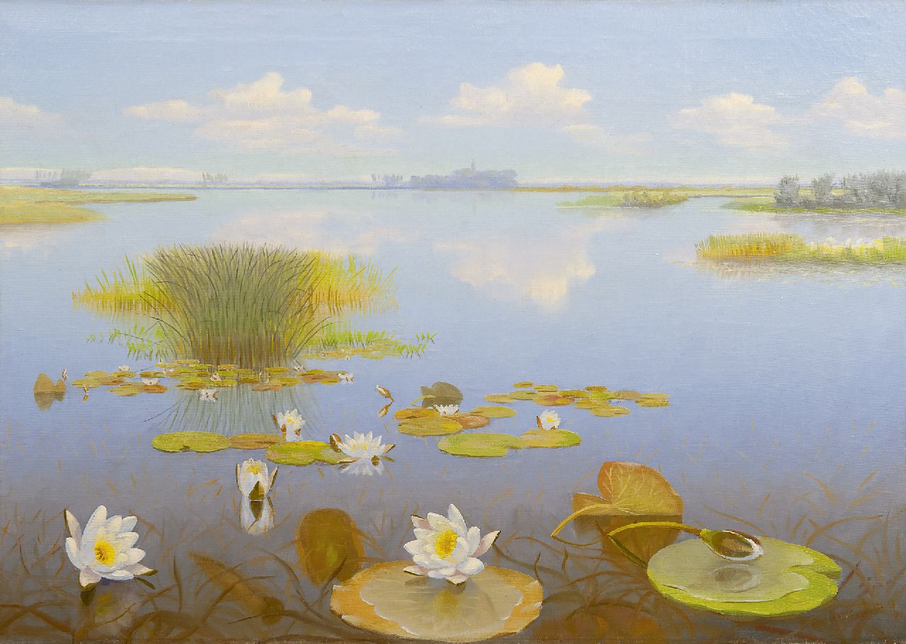 Smorenberg D.  | Dirk Smorenberg, Plasgezicht met waterlelies, olieverf op doek 50,3 x 70,0 cm, gesigneerd rechtsonder