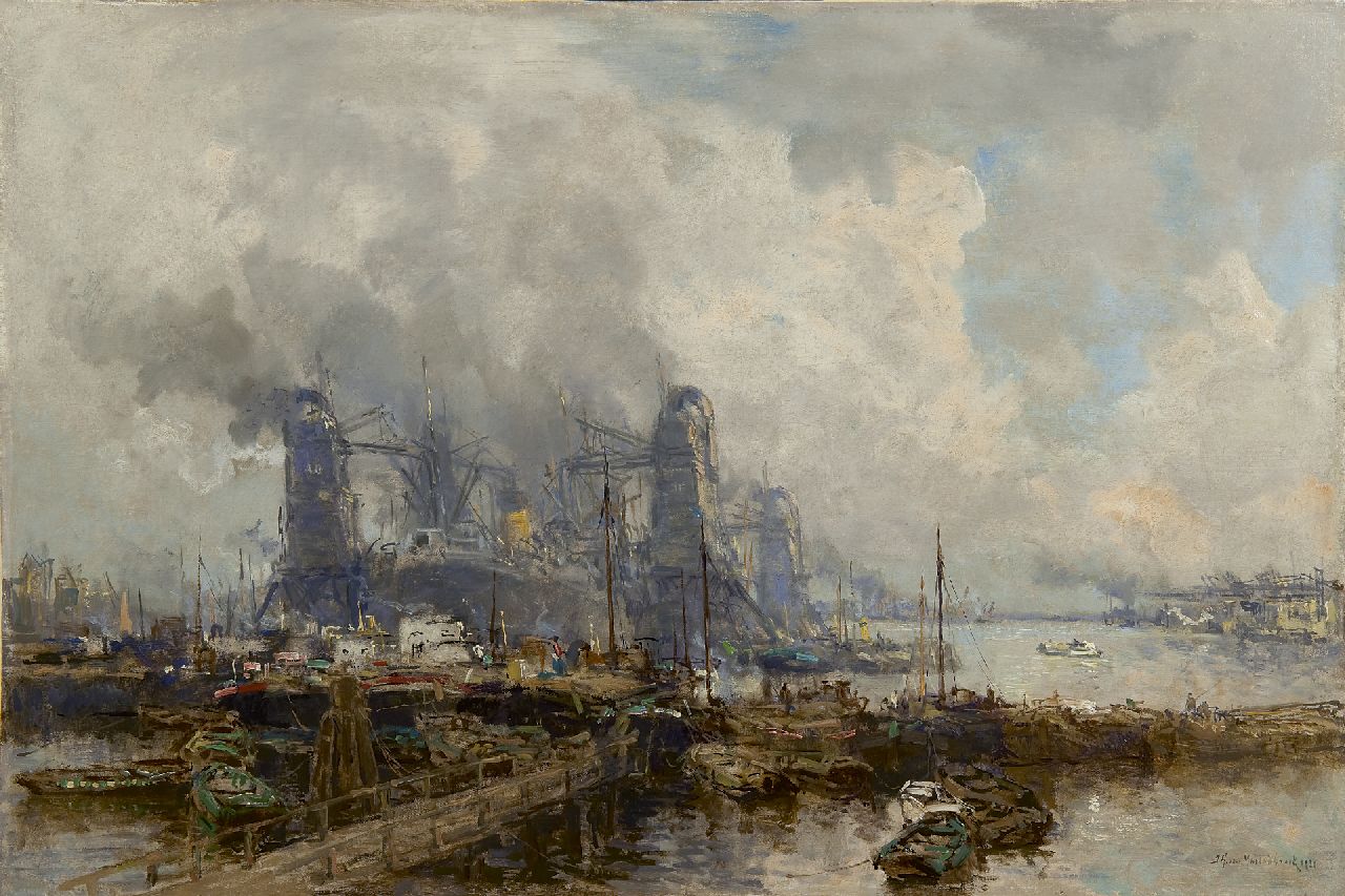 Mastenbroek J.H. van | Johan Hendrik van Mastenbroek, Lichters in de Maashaven, Rotterdam, olieverf op doek 47,4 x 71,2 cm, gesigneerd rechtsonder en gedateerd 1930
