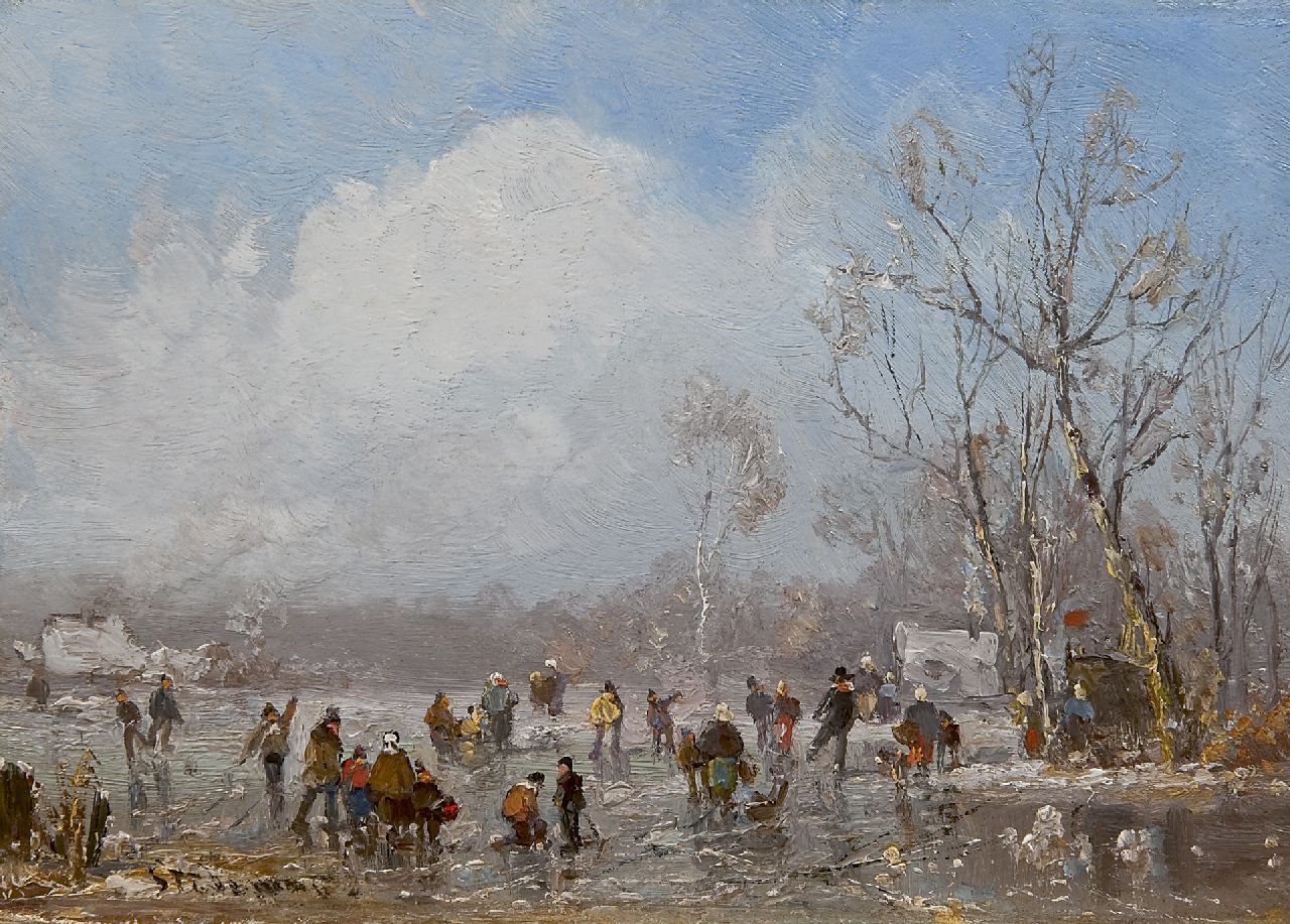 Stademann A.  | Adolf Stademann, IJsvermaak, olieverf op schildersboard 17,0 x 23,3 cm, gesigneerd linksonder