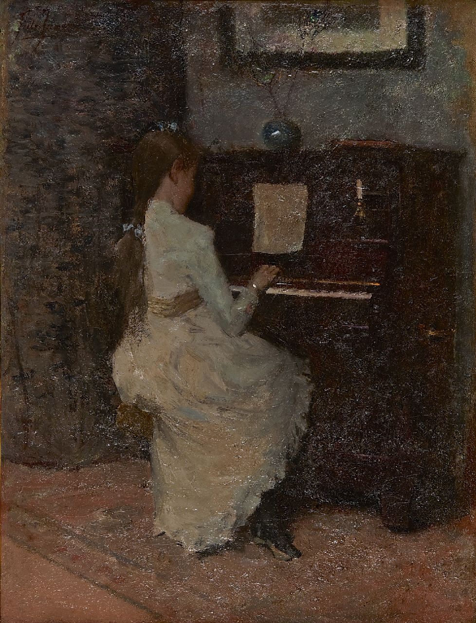 Jansen F.J. | Frederik Johannes 'Frits' Jansen, De pianiste, olieverf op doek 66,0 x 50,2 cm, gesigneerd linksboven Jansen F.J. | Frederik Johannes 'Frits' Jansen, De pianiste, olieverf op doek 66,0 x 50,2 cm, gesigneerd linksboven