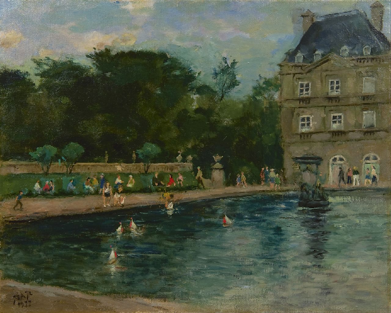 Akkeringa J.E. | Johannes Evert 'Jan' Akkeringa, De vijver in de Jardin du Luxembourg, Parijs, olieverf op doek 40,0 x 50,1 cm, gesigneerd linksonder met monogram en gedateerd 1977 Akkeringa J.E. | Johannes Evert 'Jan' Akkeringa, De vijver in de Jardin du Luxembourg, Parijs, olieverf op doek 40,0 x 50,1 cm, gesigneerd linksonder met monogram en gedateerd 1977