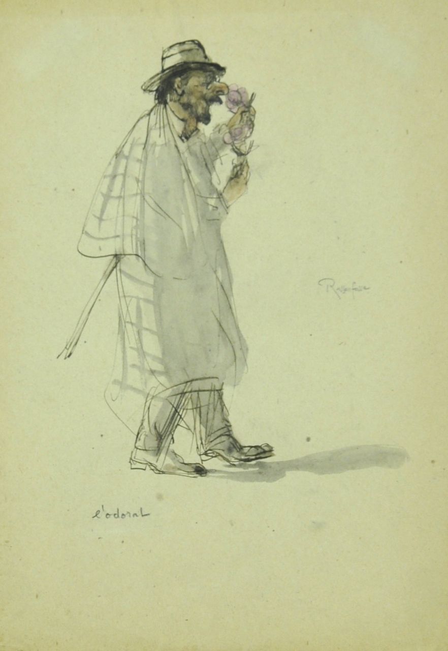 Rassenfosse A.L.  | André Louis 'Armand' Rassenfosse | Aquarellen en tekeningen te koop aangeboden | De reuk, inkt, krijt en aquarel op papier 31,2 x 21,4 cm, gesigneerd rechts van het midden