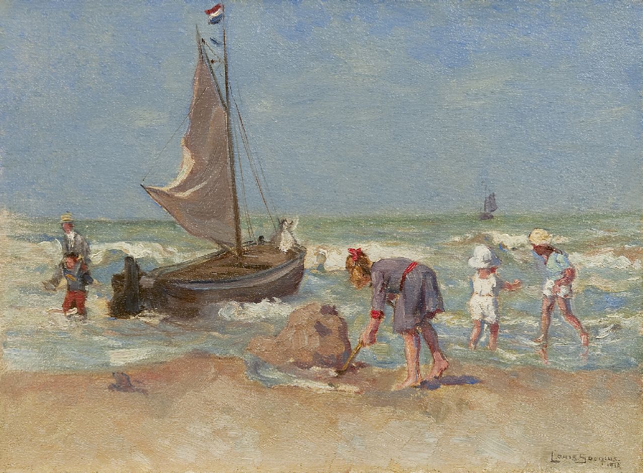 Soonius L. | Lodewijk 'Louis' Soonius, Strandvermaak, olieverf op doek op board 26,6 x 35,9 cm, gesigneerd rechtsonder en gedateerd 1918 Soonius L. | Lodewijk 'Louis' Soonius, Strandvermaak, olieverf op doek op board 26,6 x 35,9 cm, gesigneerd rechtsonder en gedateerd 1918