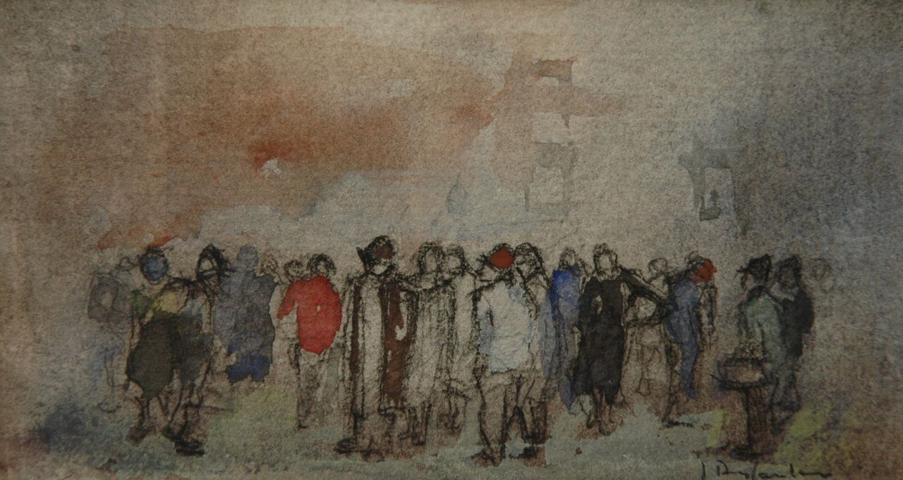Rijlaarsdam J. | Jan Rijlaarsdam, Figuren op straat, aquarel op papier 7,9 x 13,5 cm, gesigneerd rechtsonder en te dateren ca. 1978 Rijlaarsdam J. | Jan Rijlaarsdam, Figuren op straat, aquarel op papier 7,9 x 13,5 cm, gesigneerd rechtsonder en te dateren ca. 1978