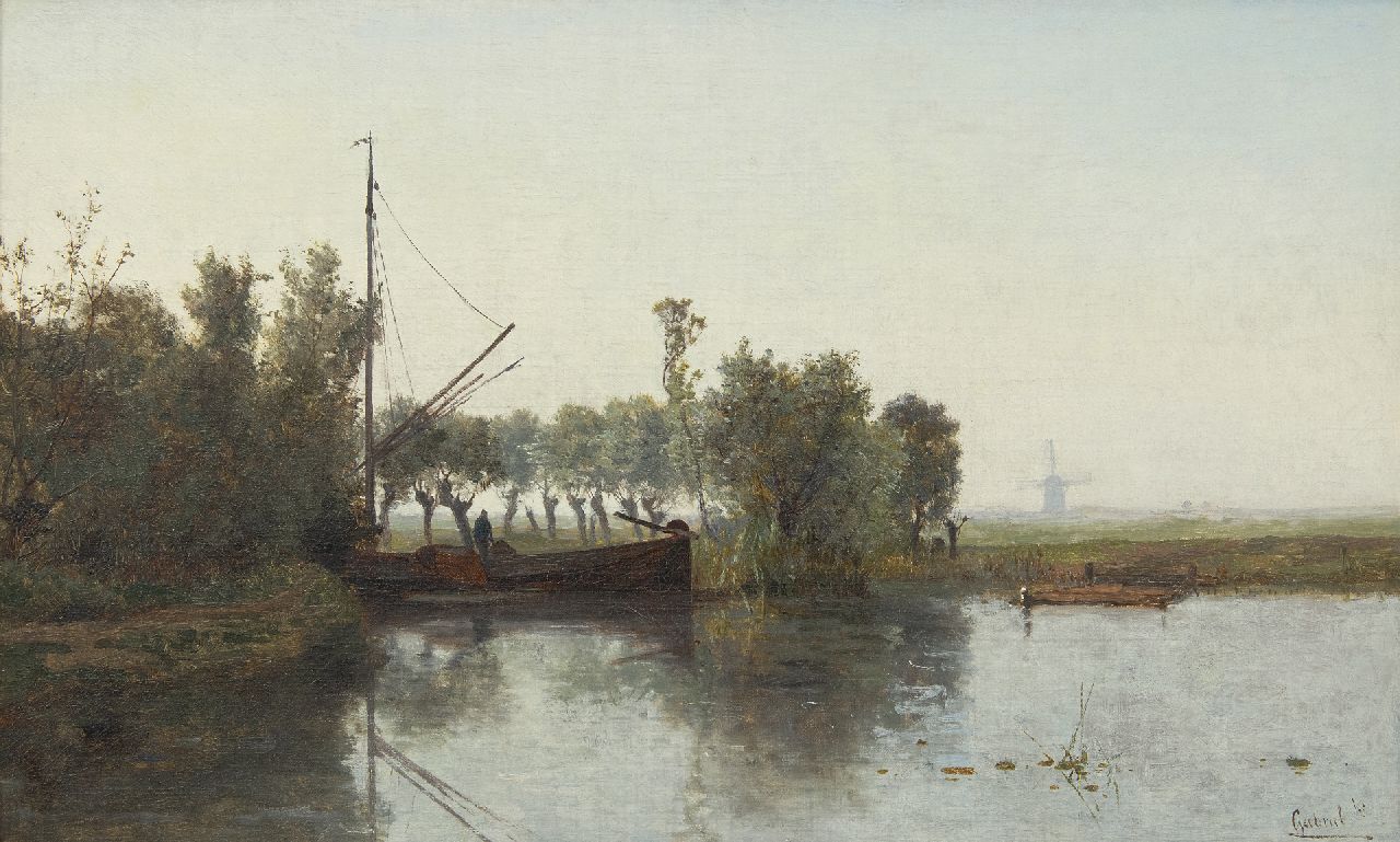 Gabriel P.J.C. | Paul Joseph Constantin 'Constan(t)' Gabriel | Schilderijen te koop aangeboden | Turftrekker met schuit in een polderlandschap, olieverf op doek 28,6 x 46,5 cm, gesigneerd rechtsonder Gabriel P.J.C. | Paul Joseph Constantin 'Constan(t)' Gabriel | Schilderijen te koop aangeboden | Turftrekker met schuit in een polderlandschap, olieverf op doek 28,6 x 46,5 cm, gesigneerd rechtsonder
