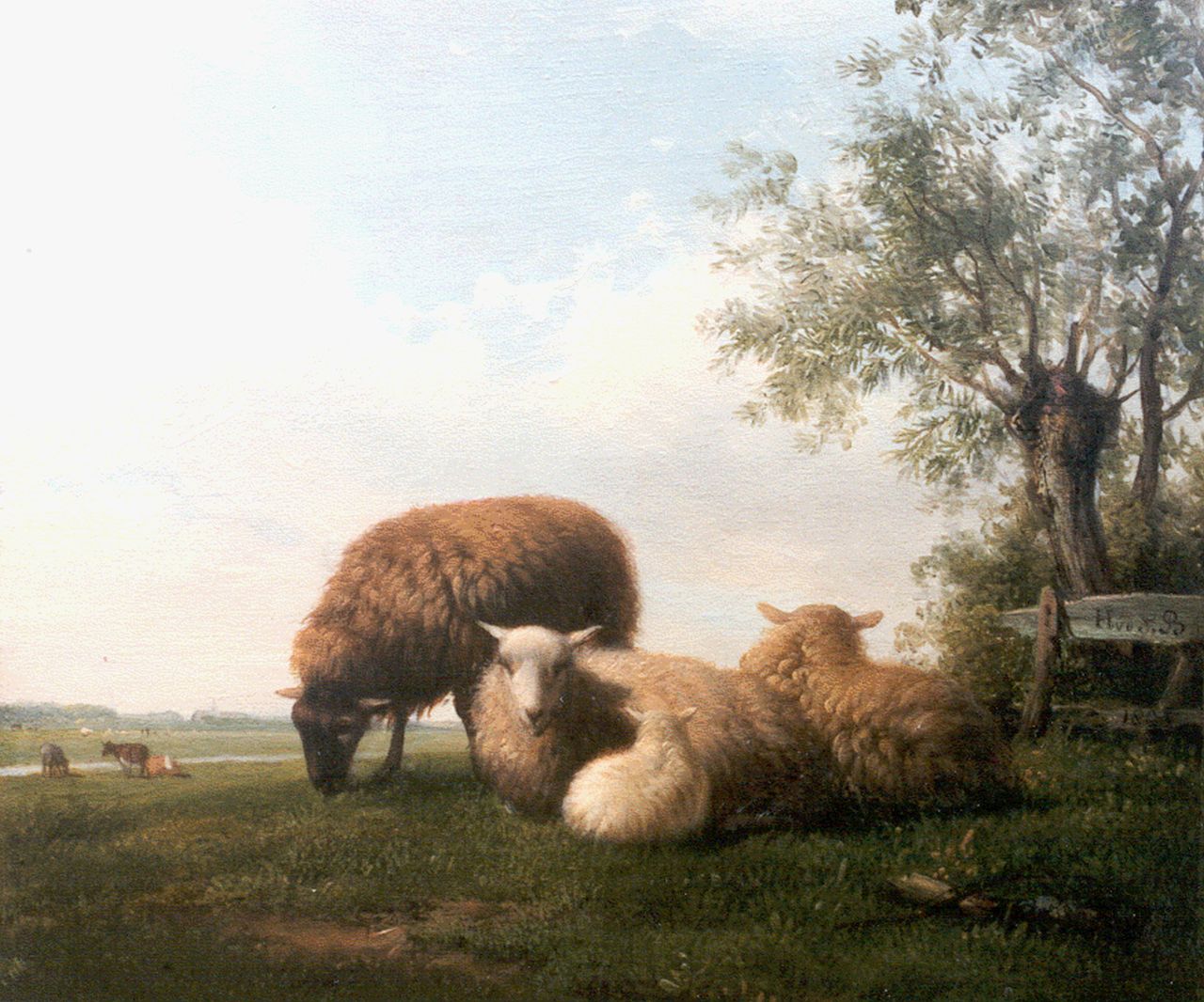 Sande Bakhuyzen H. van de | Hendrikus van de Sande Bakhuyzen, Schapen bij het hek, olieverf op paneel 17,5 x 20,5 cm, gesigneerd rechtsonderh.h. en gedateerd 1825 Sande Bakhuyzen H. van de | Hendrikus van de Sande Bakhuyzen, Schapen bij het hek, olieverf op paneel 17,5 x 20,5 cm, gesigneerd rechtsonderh.h. en gedateerd 1825