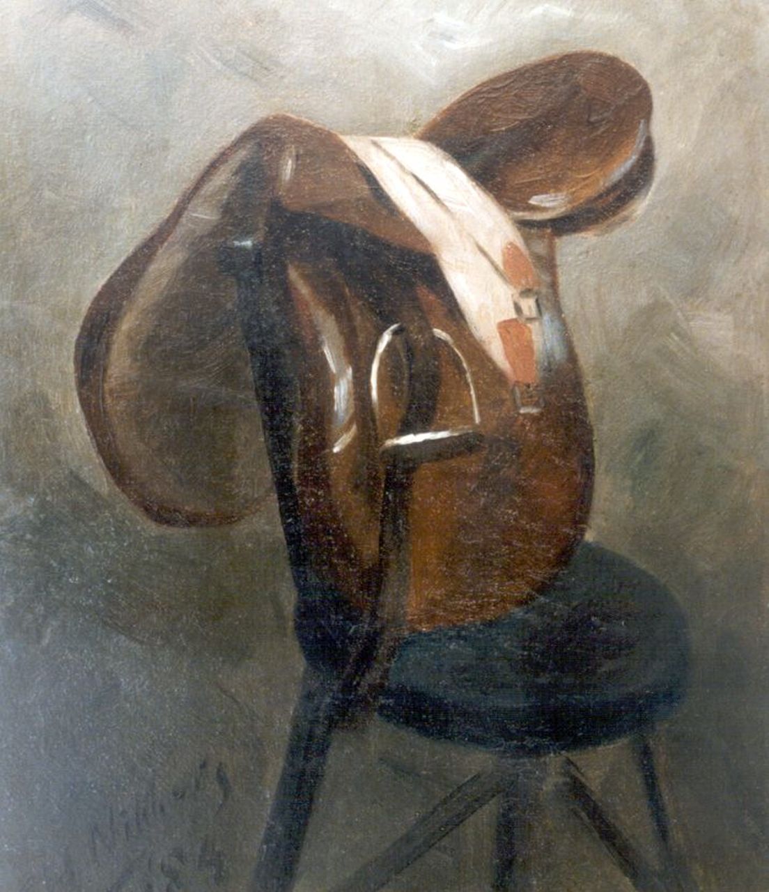 Hart Nibbrig F. | Ferdinand Hart Nibbrig, Zadel, olieverf op paneel 29,5 x 25,3 cm, gedateerd '84 Hart Nibbrig F. | Ferdinand Hart Nibbrig, Zadel, olieverf op paneel 29,5 x 25,3 cm, gedateerd '84