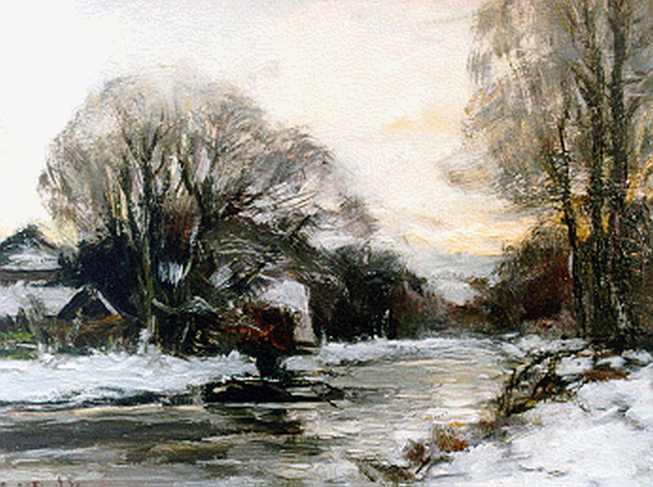 Apol L.F.H. | Lodewijk Franciscus Hendrik 'Louis' Apol, Huisjes in een winterlandschap, olieverf op paneel 21,0 x 27,1 cm, gesigneerd linksonder Apol L.F.H. | Lodewijk Franciscus Hendrik 'Louis' Apol, Huisjes in een winterlandschap, olieverf op paneel 21,0 x 27,1 cm, gesigneerd linksonder
