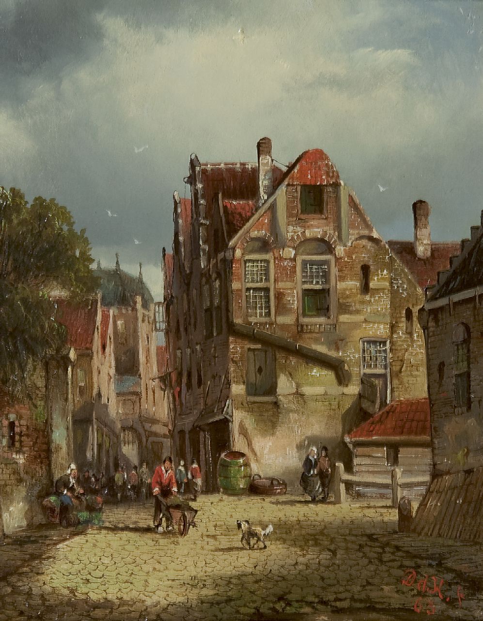Haan D. de | Dirk de Haan, Zomers stadsgezicht, olieverf op paneel 19,5 x 15,5 cm, gesigneerd rechtsonder met initialen en gedateerd '63