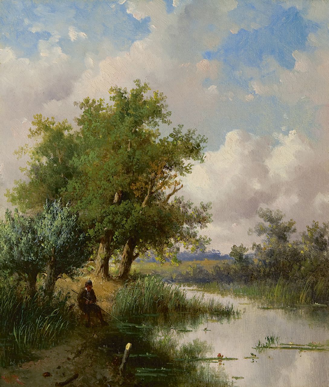 Claas Hendrik Meiners | Hengelaar bij een sloot, olieverf op paneel, 24,6 x 21,6 cm Claas Hendrik Meiners | Hengelaar bij een sloot, olieverf op paneel, 24,6 x 21,6 cm