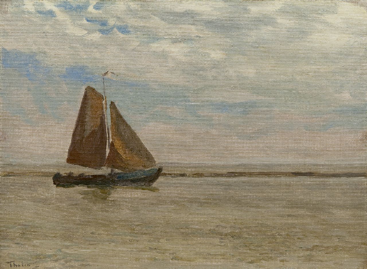 Tholen W.B.  | Willem Bastiaan Tholen, Zeilende botter, waarschijnlijk 'Krabbersgat' voor Enkhuizen, olieverf op doek op paneel 25,4 x 34,6 cm, gesigneerd linksonder