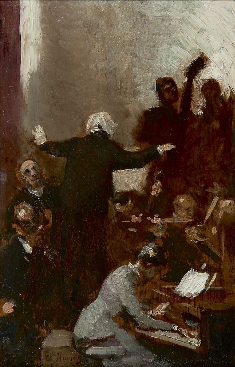 Meunier C.E. | Constantin Emile Meunier, Het pianoconcert, olieverf op paneel 24,3 x 15,7 cm, gesigneerd linksonder Meunier C.E. | Constantin Emile Meunier, Het pianoconcert, olieverf op paneel 24,3 x 15,7 cm, gesigneerd linksonder