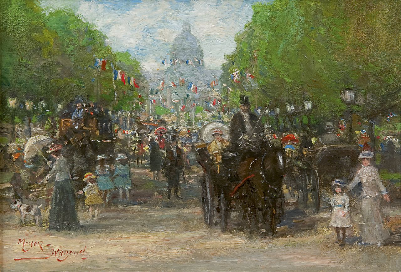 Meyer-Wiegand R.D.  | Rolf Dieter Meyer-Wiegand, Quatorze Juillet, Parijs, olieverf op paneel 14,0 x 19,9 cm, gesigneerd linksonder