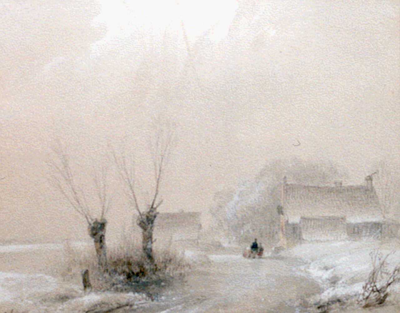 Schelfhout A.  | Andreas Schelfhout, Winterlandschap, aquarel op papier 16,6 x 20,9 cm, gesigneerd linksonder