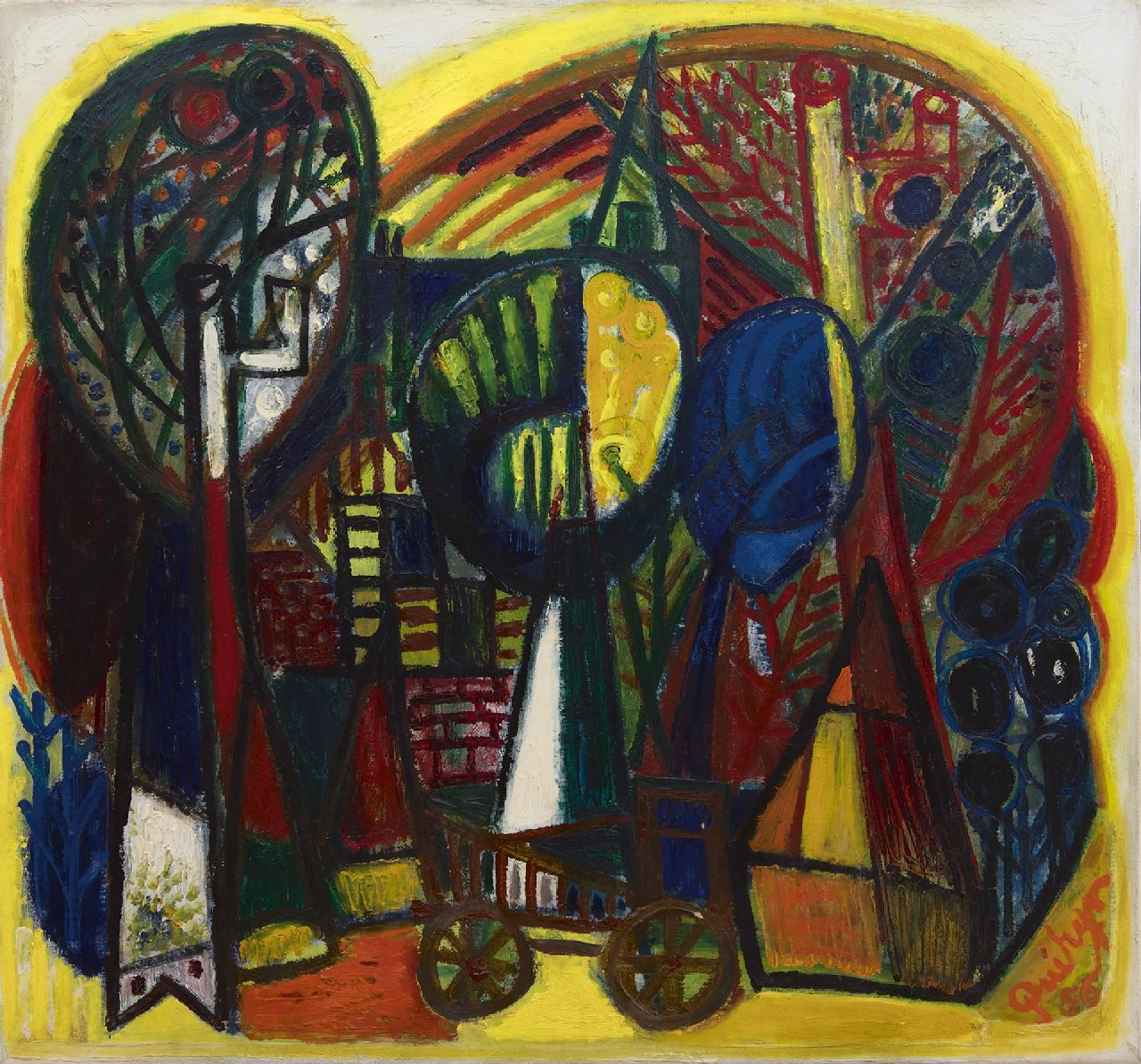 Tiel Q.M.A. van | Quirijn Martinus Adrianus 'Quiryn' van Tiel, Dorp in Brabant, olieverf op doek 84,8 x 89,8 cm, gesigneerd rechtsonder en gedateerd '56 Tiel Q.M.A. van | Quirijn Martinus Adrianus 'Quiryn' van Tiel, Dorp in Brabant, olieverf op doek 84,8 x 89,8 cm, gesigneerd rechtsonder en gedateerd '56