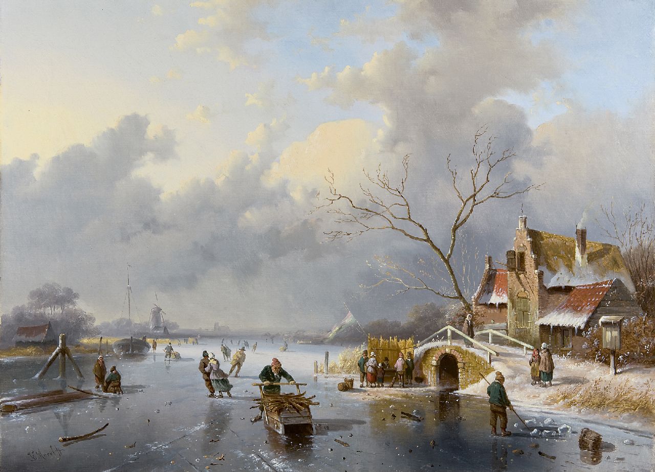 Morel II J.E.  | Jan Evert Morel II, Wintergezicht met schaatsers, olieverf op doek 50,2 x 68,1 cm, gesigneerd linksonder