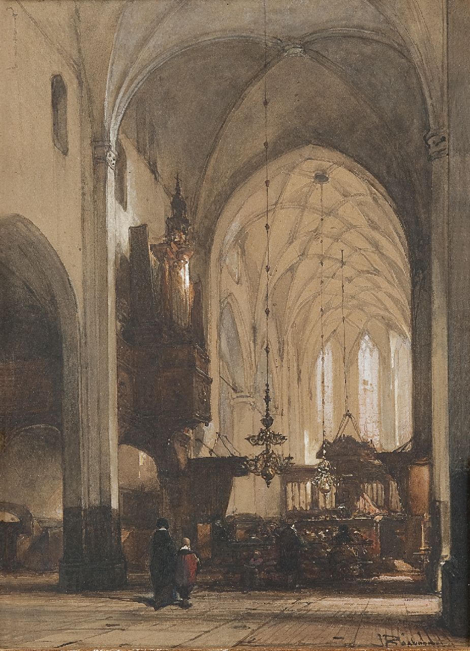 Bosboom J. | Johannes Bosboom, Kerkdienst in de Grote Kerk te Hattem, aquarel op papier 49,5 x 36,0 cm, gesigneerd rechtsonder Bosboom J. | Johannes Bosboom, Kerkdienst in de Grote Kerk te Hattem, aquarel op papier 49,5 x 36,0 cm, gesigneerd rechtsonder