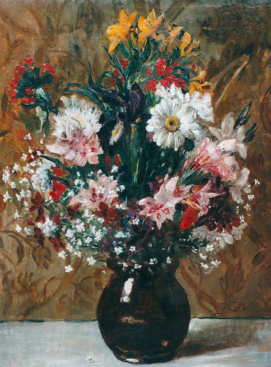 Roelofs jr. W.E. | Willem Elisa Roelofs jr., Veldboeket, olieverf op paneel 49,5 x 37,1 cm, gesigneerd rechtsonder Roelofs jr. W.E. | Willem Elisa Roelofs jr., Veldboeket, olieverf op paneel 49,5 x 37,1 cm, gesigneerd rechtsonder